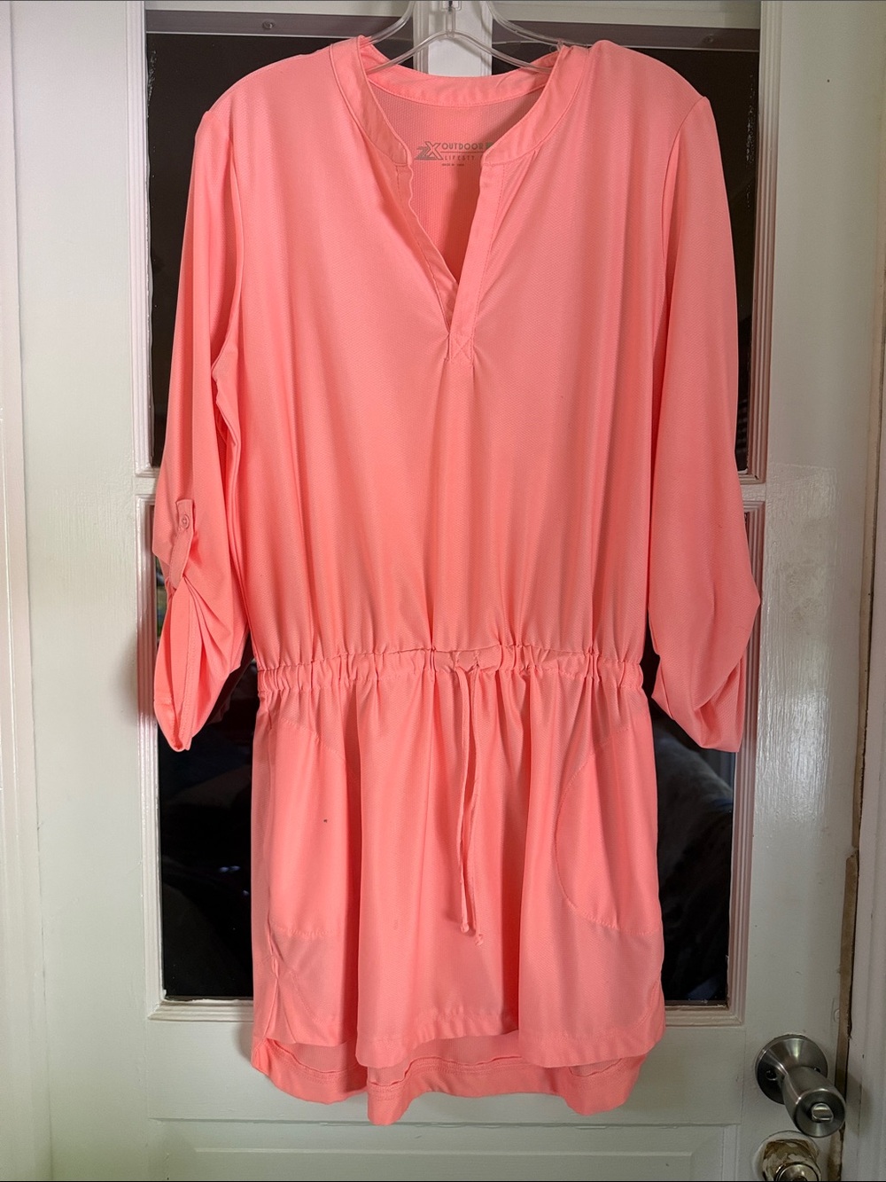 ZeroXposur Coral Pink Drawstring Midi Tunic Dress - Women's
